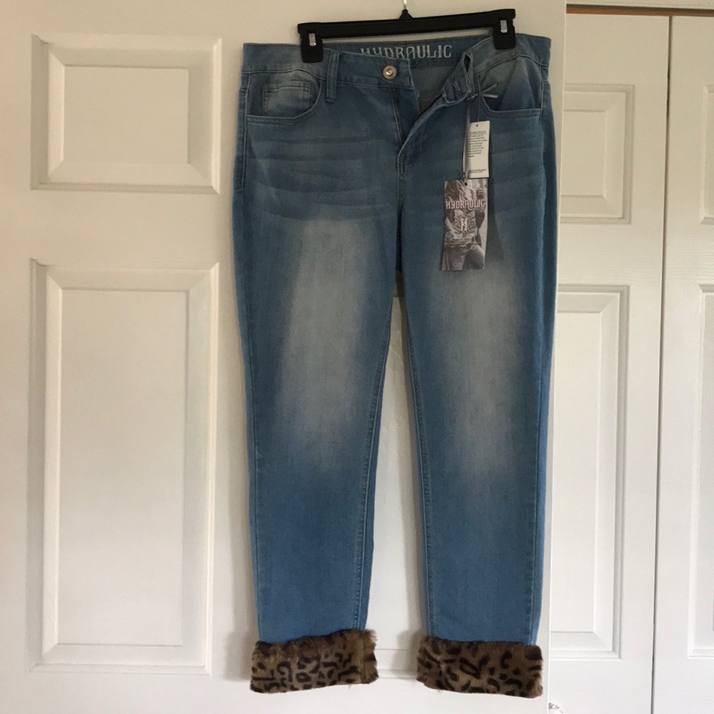 Leopard print fur ankle jeans size 8